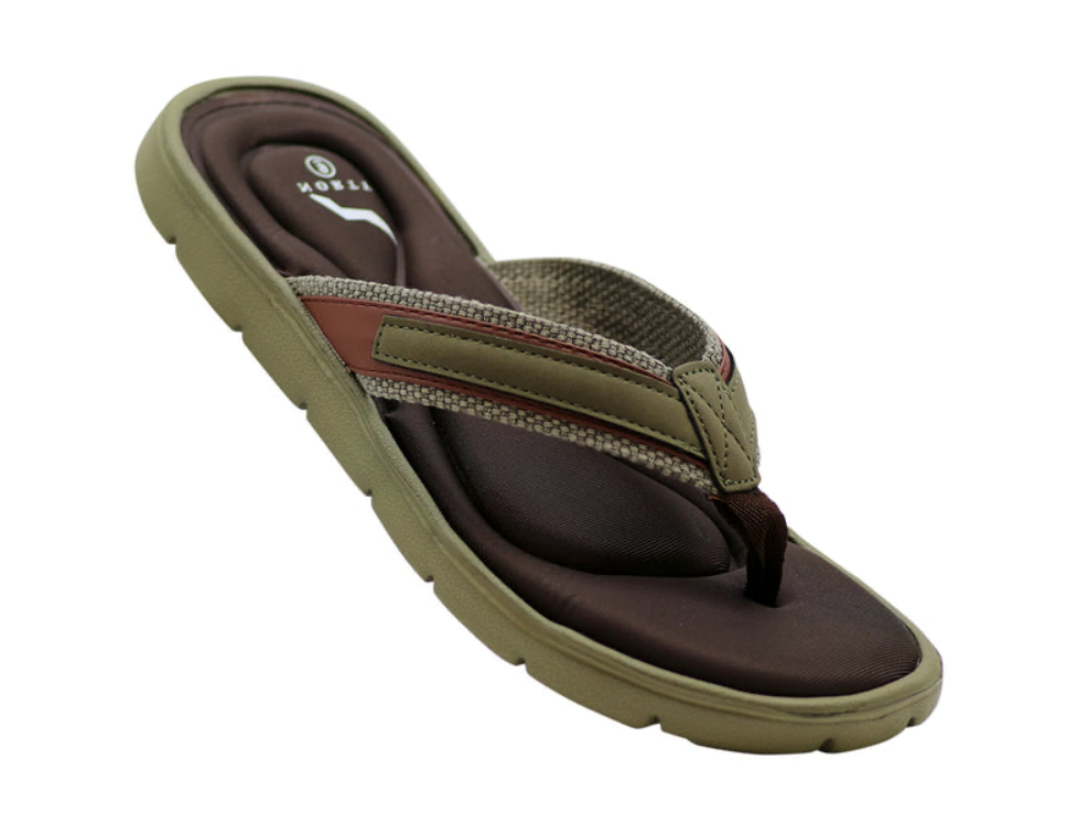 NORTY Mens Memory Foam Flip Flops Adult Male Thong Sandals, (12126) Olive/Brown